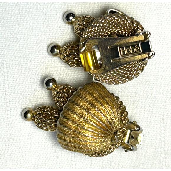 Hobe Gold Brushed Metal and Mesh Necklace Earrings Demi Parure RARE 1950-1960s - Picture 6 of 10